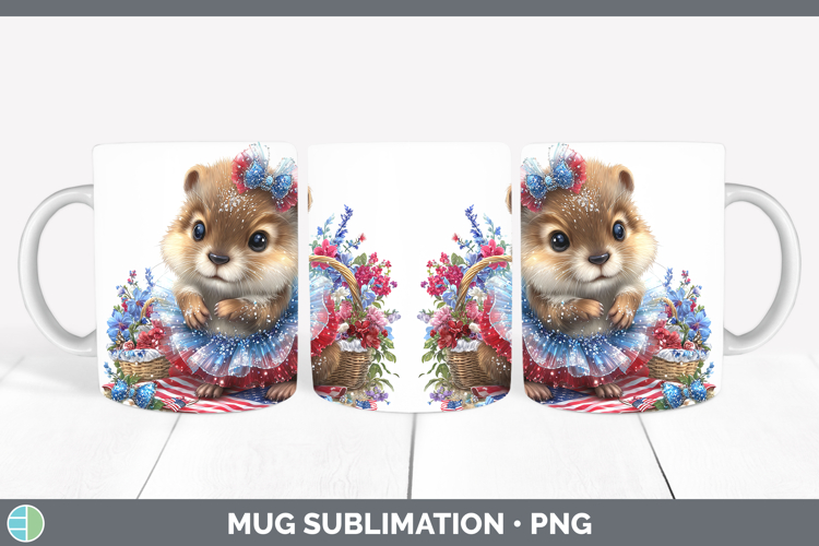 Woodland Fourth of July Beaver Mug Wrap Sublimation Coffee C