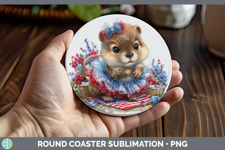 Woodland Fourth of July Beaver Round Coaster Sublimation Coa