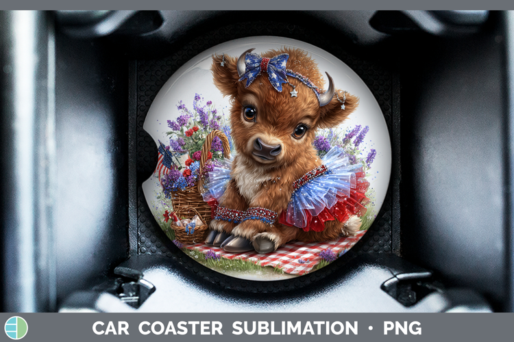Woodland Fourth of July Bison Car Coaster Sublimation Desig
