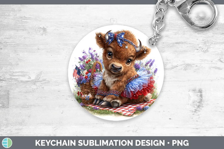 Woodland Fourth of July Bison Keychain Sublimation Keyring D