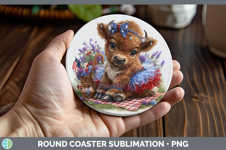 Woodland Fourth of July Bison Round Coaster Sublimation Coas