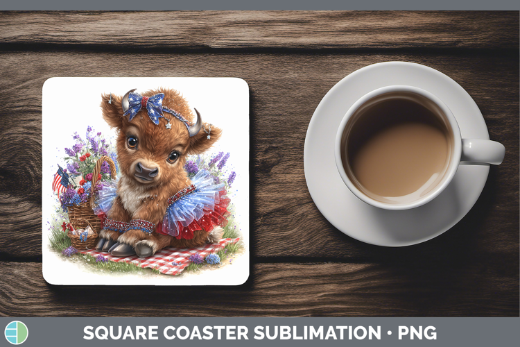 Woodland Fourth of July Bison Square Coaster Sublimation Coa