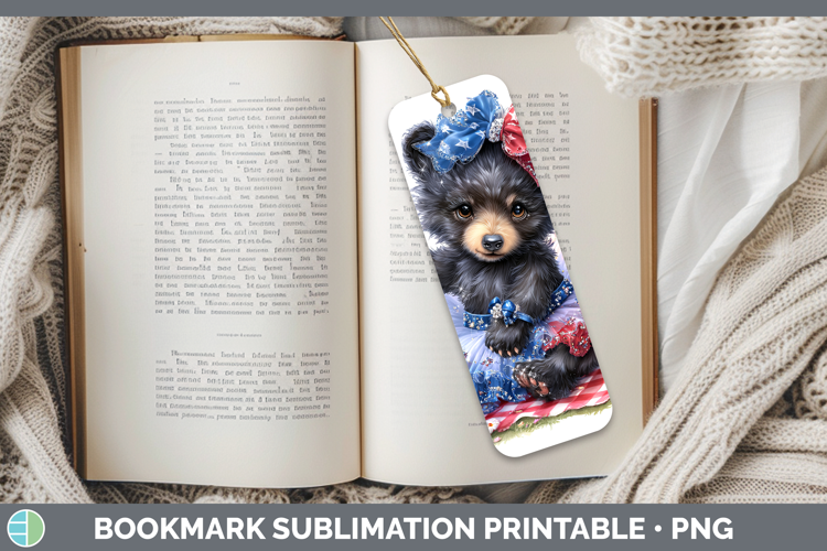 Woodland Fourth of July Black Bear Bookmark Sublimation Prin