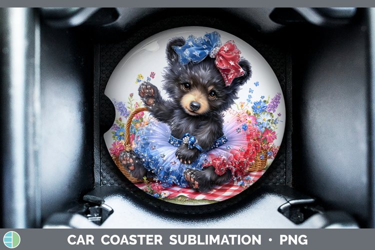 Woodland Fourth of July Black Bear Car Coaster Sublimation