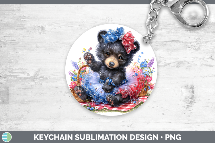 Woodland Fourth of July Black Bear Keychain Sublimation Keyr