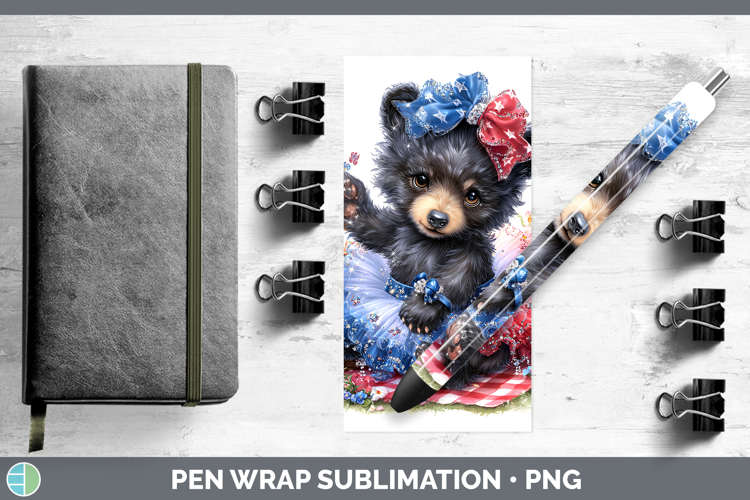 Woodland Fourth of July Black Bear Pen Wrap Sublimation Pen