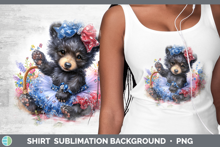 Woodland Fourth of July Black Bear Shirt Sublimation Backgro