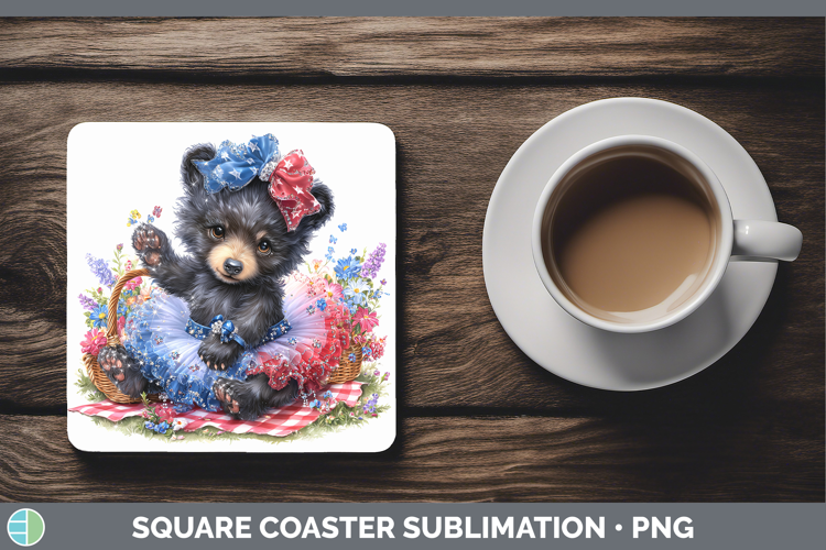 Woodland Fourth of July Black Bear Square Coaster Sublimatio