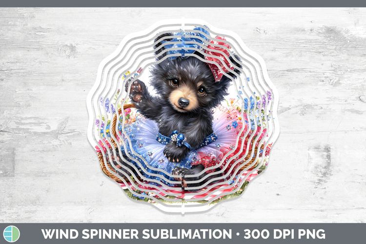 Woodland Fourth of July Black Bear Wind Spinner Sublimation