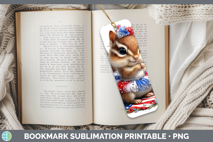 Woodland Fourth of July Chipmunk Bookmark Sublimation Printa