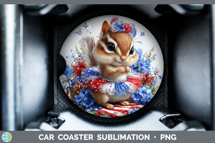 Woodland Fourth of July Chipmunk Car Coaster Sublimation De