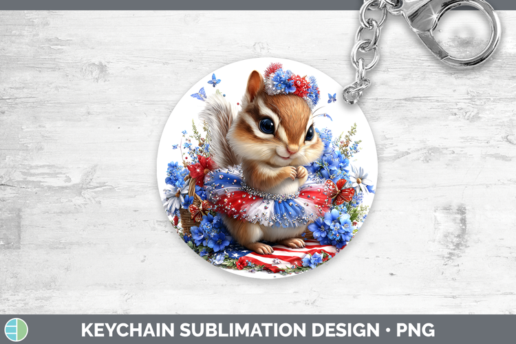 Woodland Fourth of July Chipmunk Keychain Sublimation Keyrin