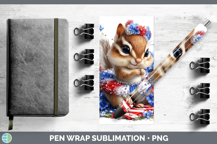 Woodland Fourth of July Chipmunk Pen Wrap Sublimation Pen De