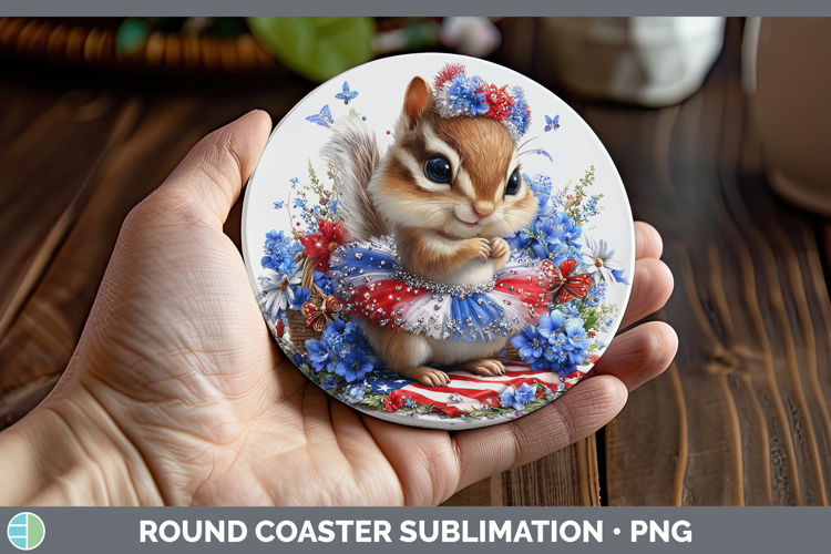 Woodland Fourth of July Chipmunk Round Coaster Sublimation C