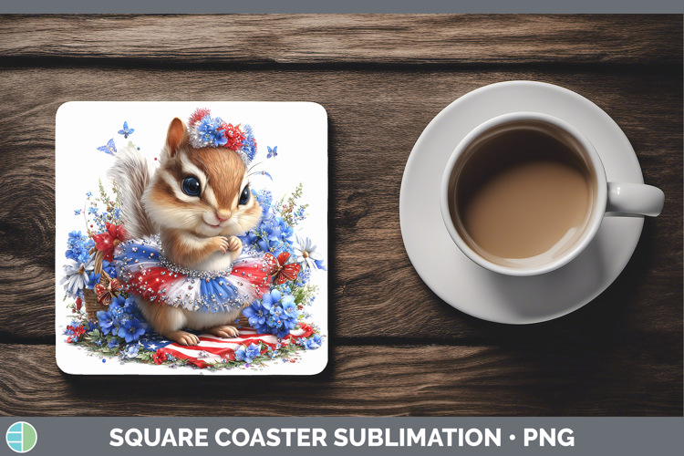 Woodland Fourth of July Chipmunk Square Coaster Sublimation