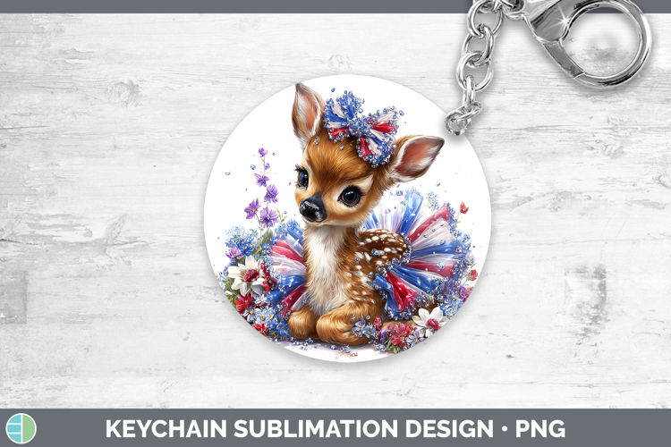 Woodland Fourth of July Deer Keychain Sublimation Keyring De