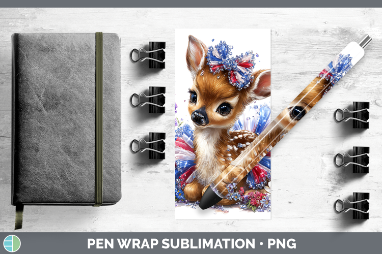Woodland Fourth of July Deer Pen Wrap Sublimation Pen Design