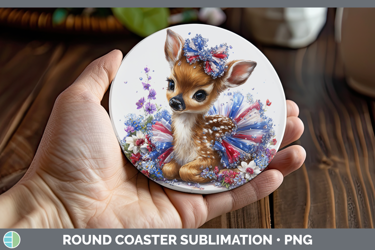 Woodland Fourth of July Deer Round Coaster Sublimation Coast
