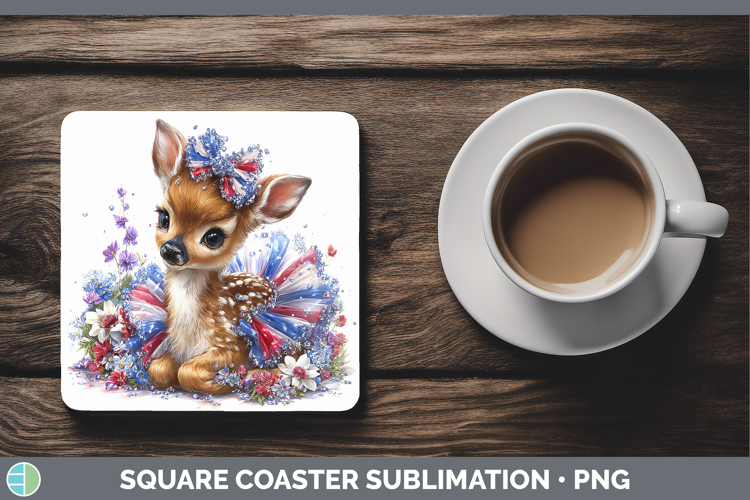 Woodland Fourth of July Deer Square Coaster Sublimation Coas