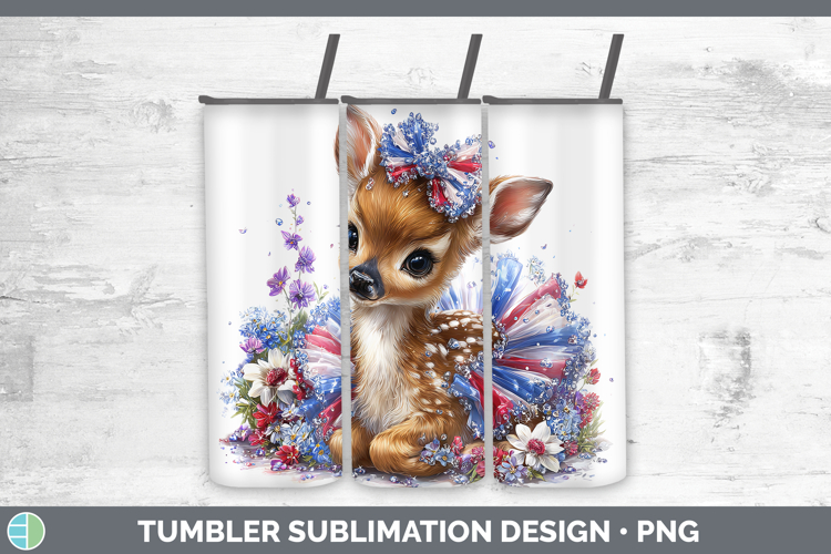 Woodland Fourth of July Deer Tumbler Sublimation 20 oz Skinn