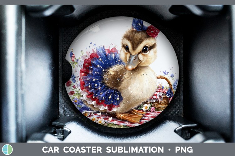 Woodland Fourth of July Duck Car Coaster Sublimation Design