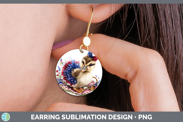 Woodland Fourth of July Duck Round Earrings Sublimation Earr