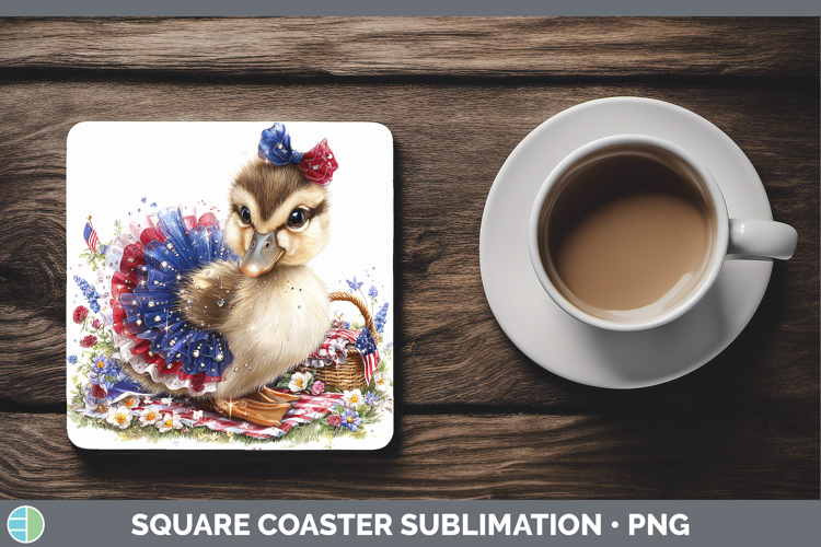 Woodland Fourth of July Duck Square Coaster Sublimation Coas