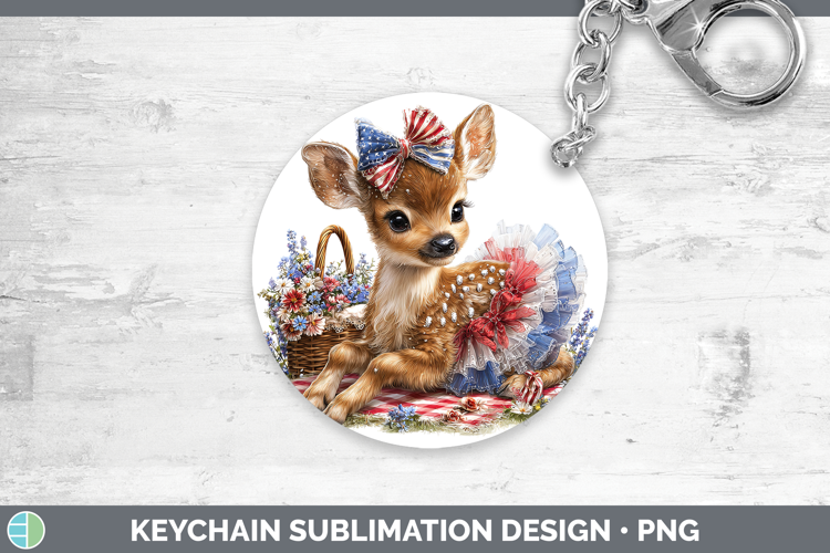 Woodland Fourth of July Elk Keychain Sublimation Keyring Des