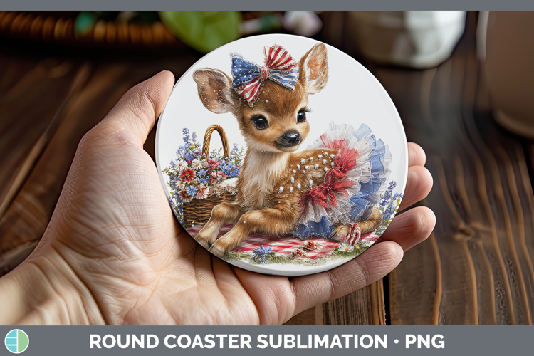 Woodland Fourth of July Elk Round Coaster Sublimation Coaste
