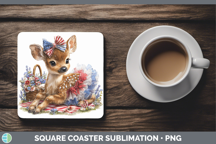 Woodland Fourth of July Elk Square Coaster Sublimation Coast