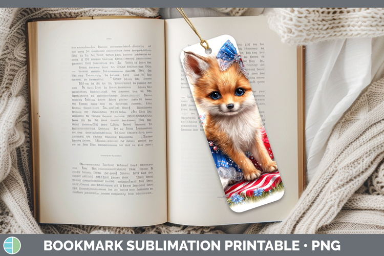 Woodland Fourth of July Fox Bookmark Sublimation Printable D