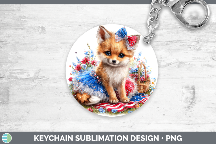 Woodland Fourth of July Fox Keychain Sublimation Keyring Des