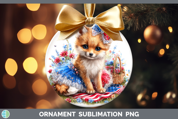 Woodland Fourth of July Fox Ornament Sublimation Bauble Desi