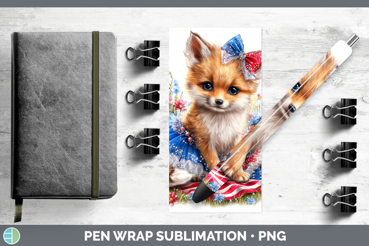 Woodland Fourth of July Fox Pen Wrap Sublimation Pen Designs