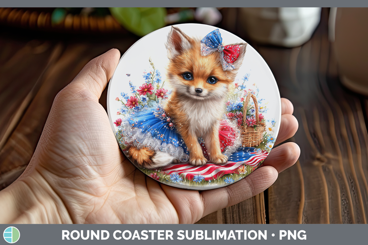 Woodland Fourth of July Fox Round Coaster Sublimation Coaste
