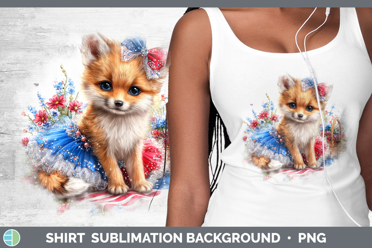 Woodland Fourth of July Fox Shirt Sublimation Background Des