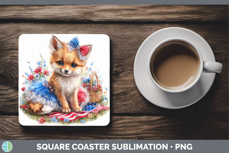 Woodland Fourth of July Fox Square Coaster Sublimation Coast