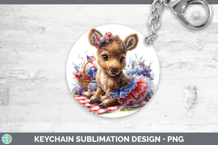 Woodland Fourth of July Moose Keychain Sublimation Keyring D
