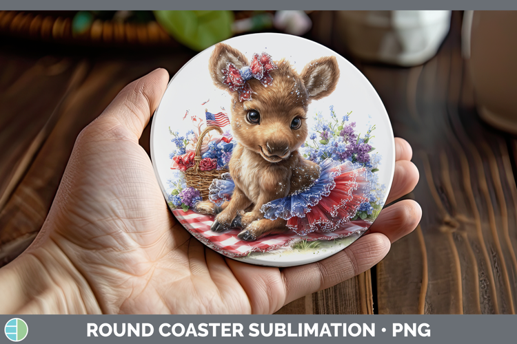 Woodland Fourth of July Moose Round Coaster Sublimation Coas