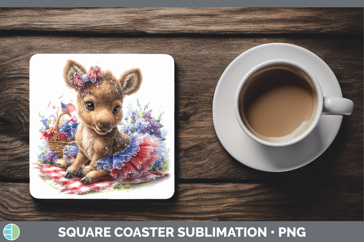 Woodland Fourth of July Moose Square Coaster Sublimation Coa