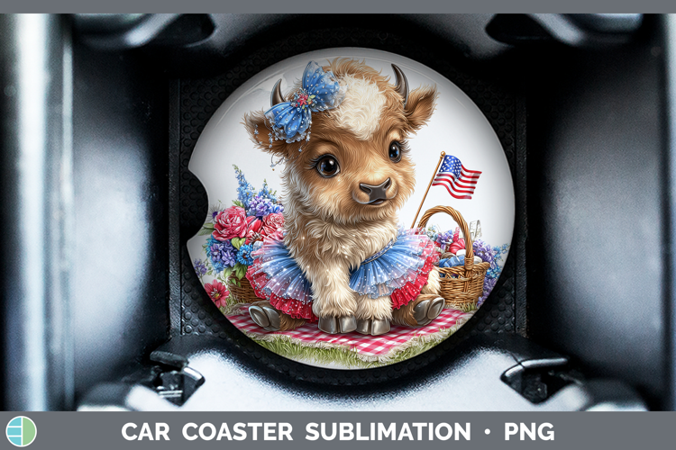 Woodland Fourth of July Musk Ox Car Coaster Sublimation Des