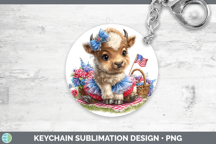 Woodland Fourth of July Musk Ox Keychain Sublimation Keyring
