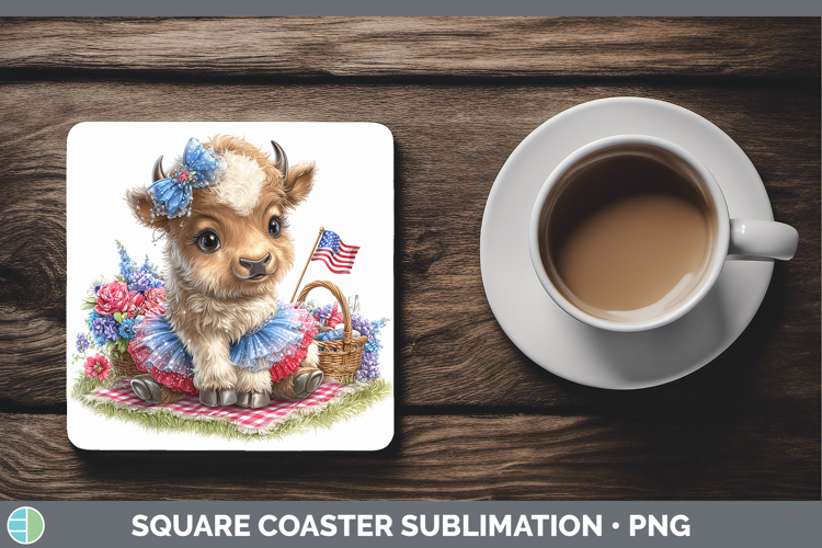 Woodland Fourth of July Musk Ox Square Coaster Sublimation C