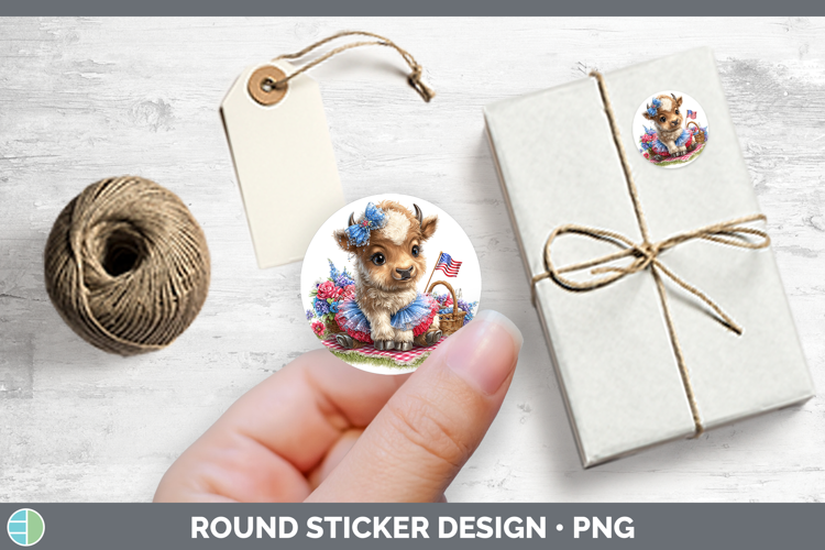 Woodland Fourth of July Musk Ox Stickers | Round Labels Desi