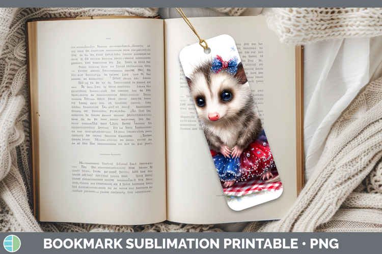 Woodland Fourth of July Opossum Bookmark Sublimation Printab