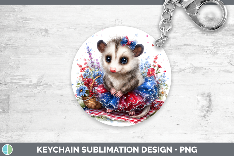 Woodland Fourth of July Opossum Keychain Sublimation Keyring