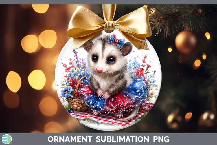 Woodland Fourth of July Opossum Ornament Sublimation Bauble