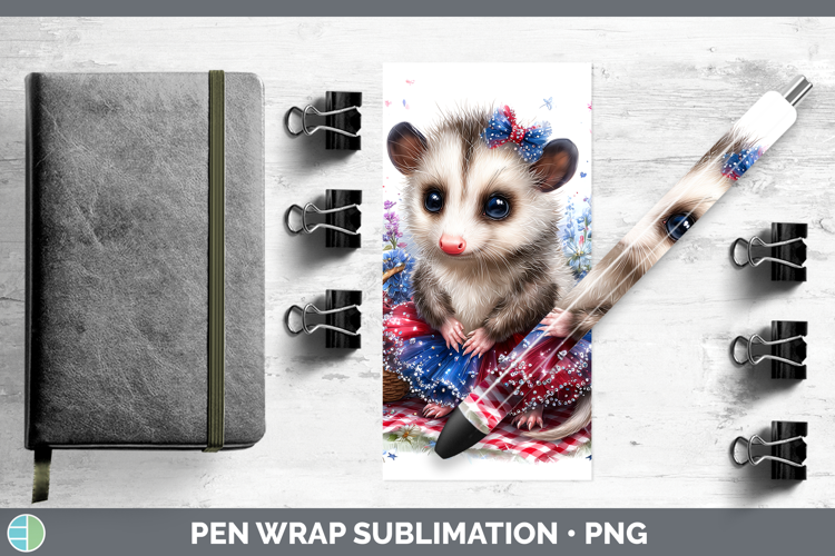 Woodland Fourth of July Opossum Pen Wrap Sublimation Pen Des