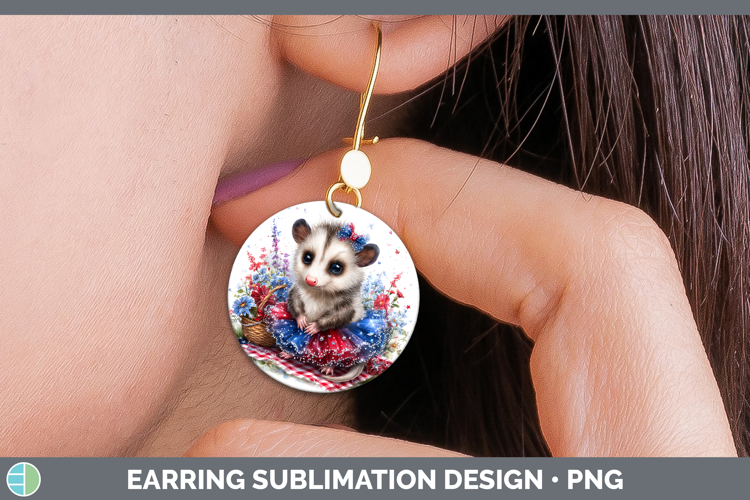 Woodland Fourth of July Opossum Round Earrings Sublimation E