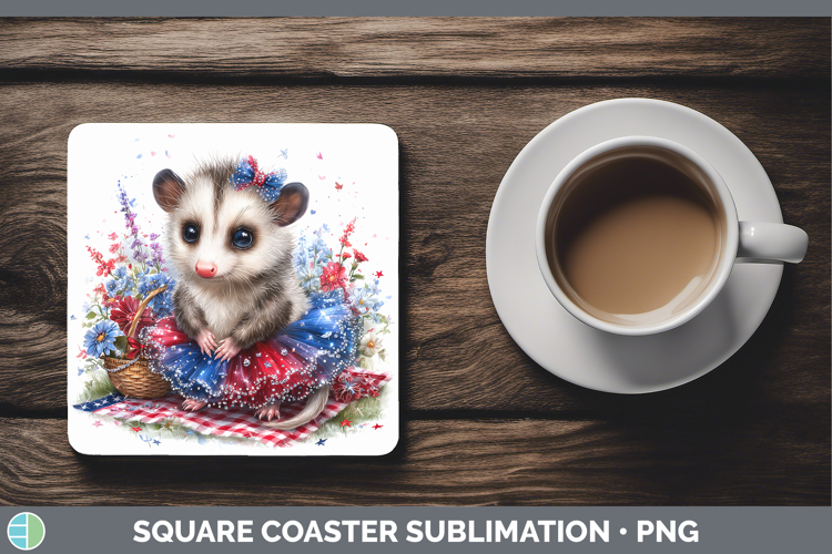 Woodland Fourth of July Opossum Square Coaster Sublimation C